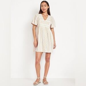 Old Navy Jacquard Mini Swing Dress V-Neck Beach Boho Resort Neutral Tribal 2X